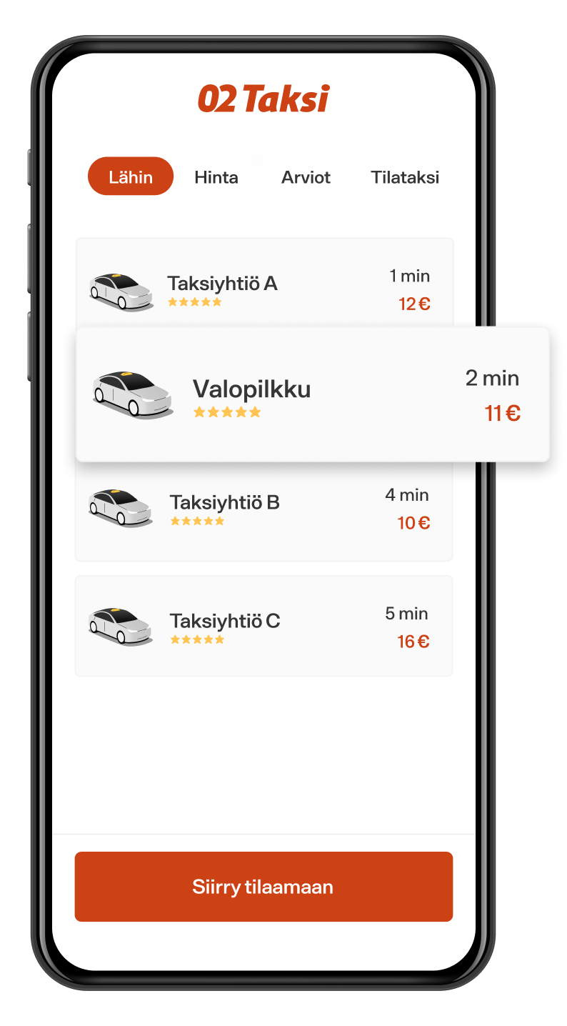 Valopilkku-vaihtoehto 02 Taksin sovelluksessa